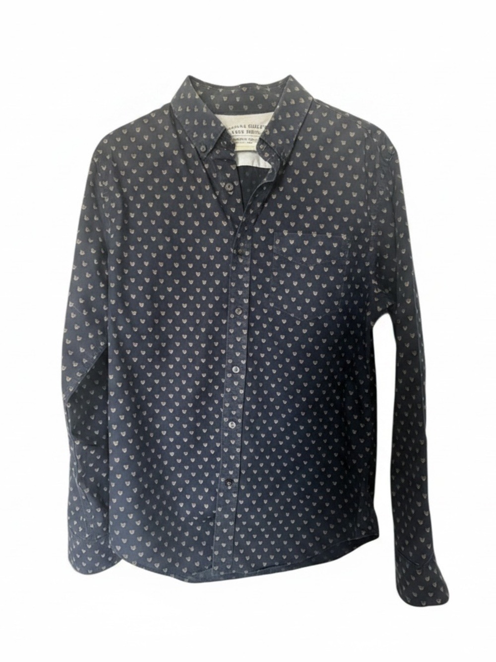 Banana Republic Men’s Navy Fox Print Luxe Poplin Medium Button Down Shirt